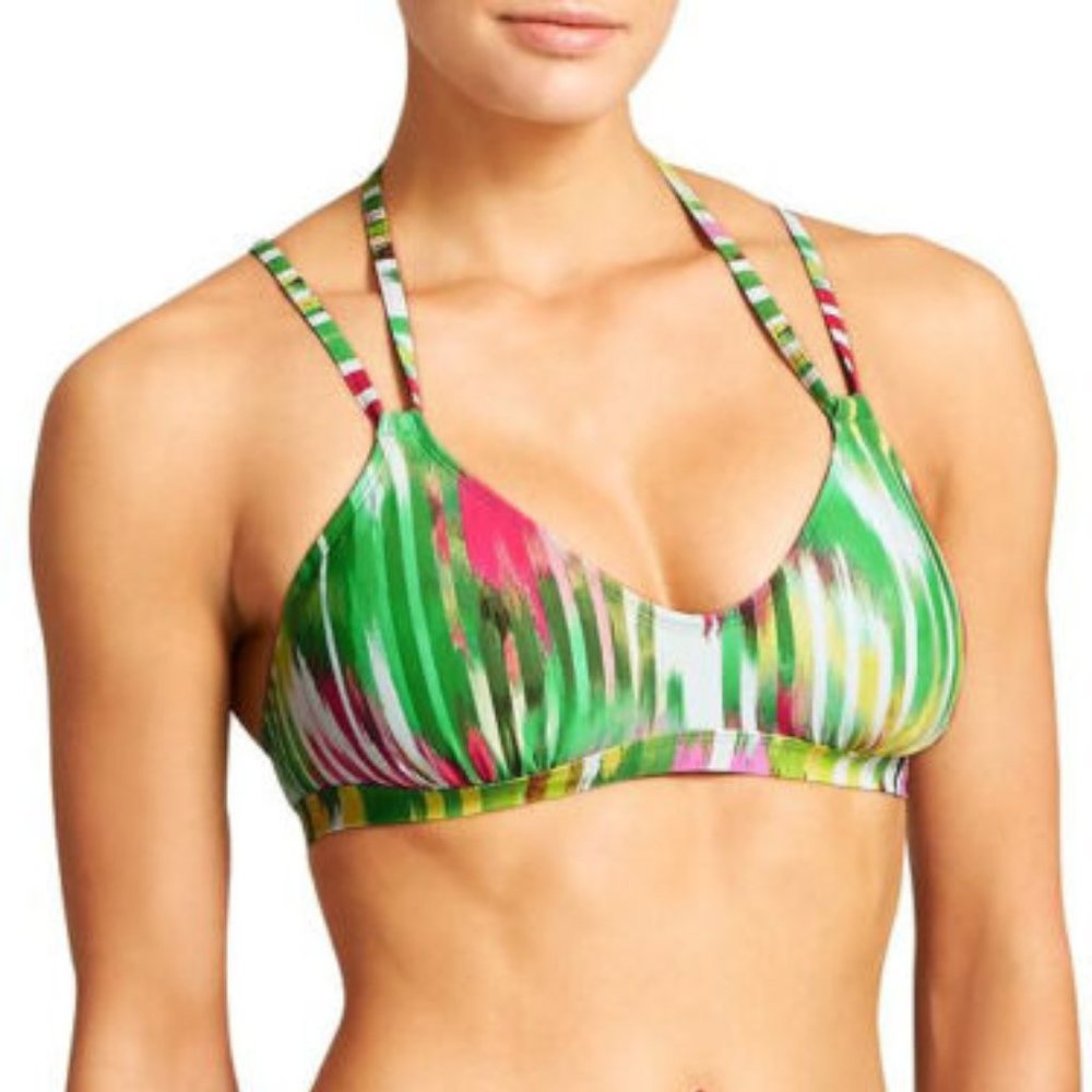 NWT ATHLETA Wailea Pink & Green Scoop Neck Bikini Top Size Small